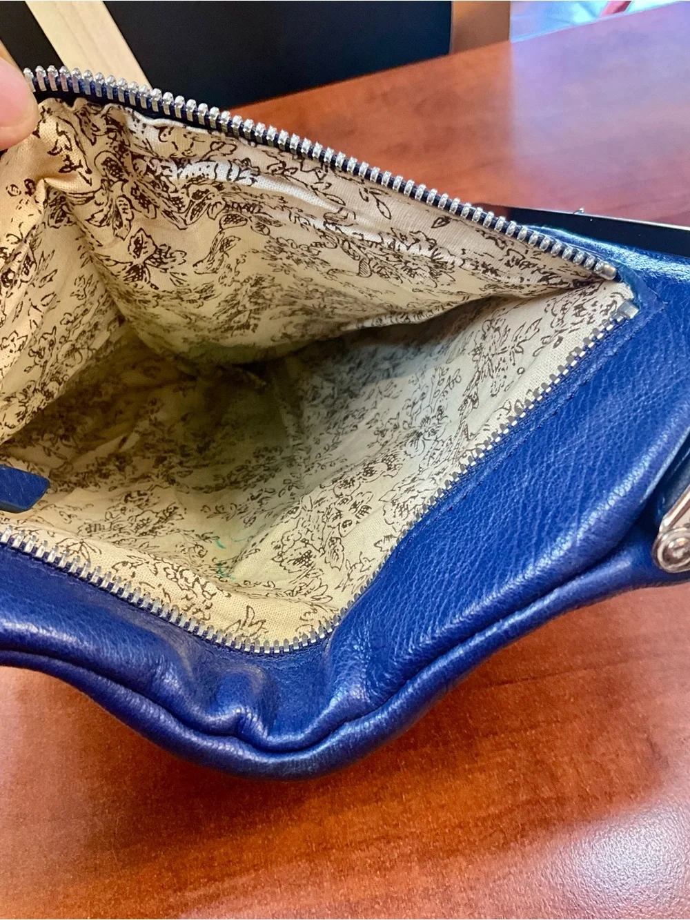 HOBO Navy Leather Frame Clutch with Silver Trim